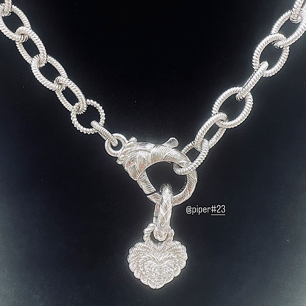 Judith Ripka Country Link Necklace with Removable Diamonique Heart Charm 20” - Picture 7 of 12